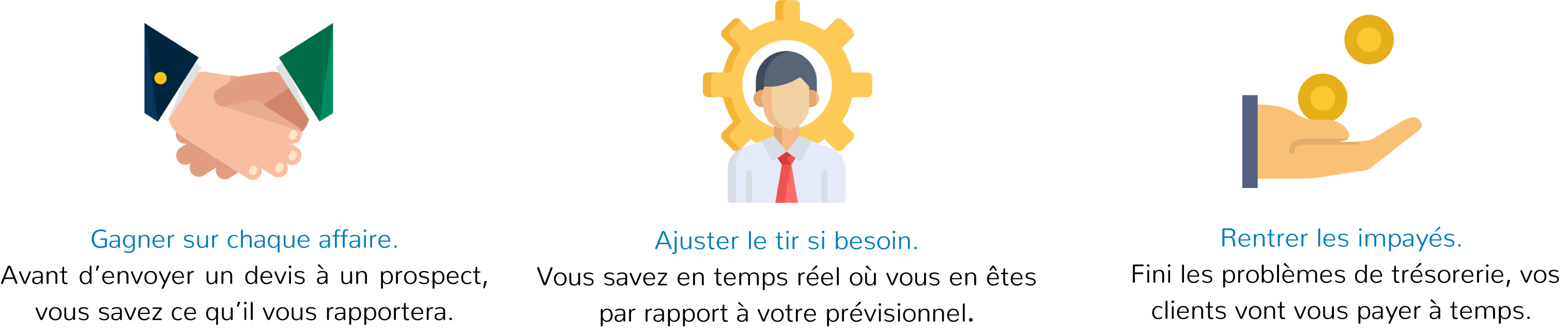 Gagner sur chaque affaire. - Ajuster le tir si besoin. - Rentrer les impayés.