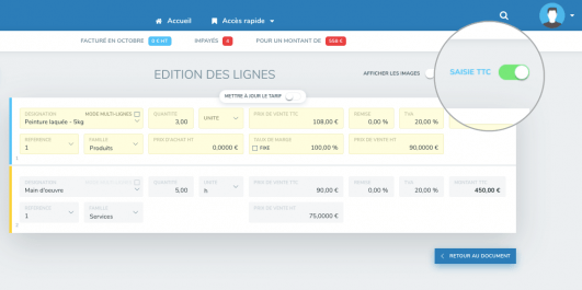 Saisie des tarifs en HT ou TTC - Henrri PREPROD